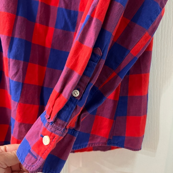 J. Crew Red Blue Buffalo Plaid Flannel Button Down Shirt Size Medium - Picture 3 of 4